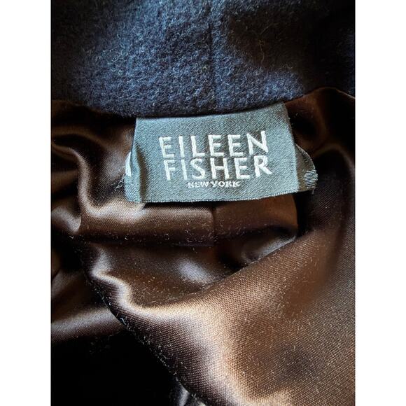 Eileen Fisher Navy Blue Minimal Wool Long Coat Duster Oversized Small - Picture 13 of 16